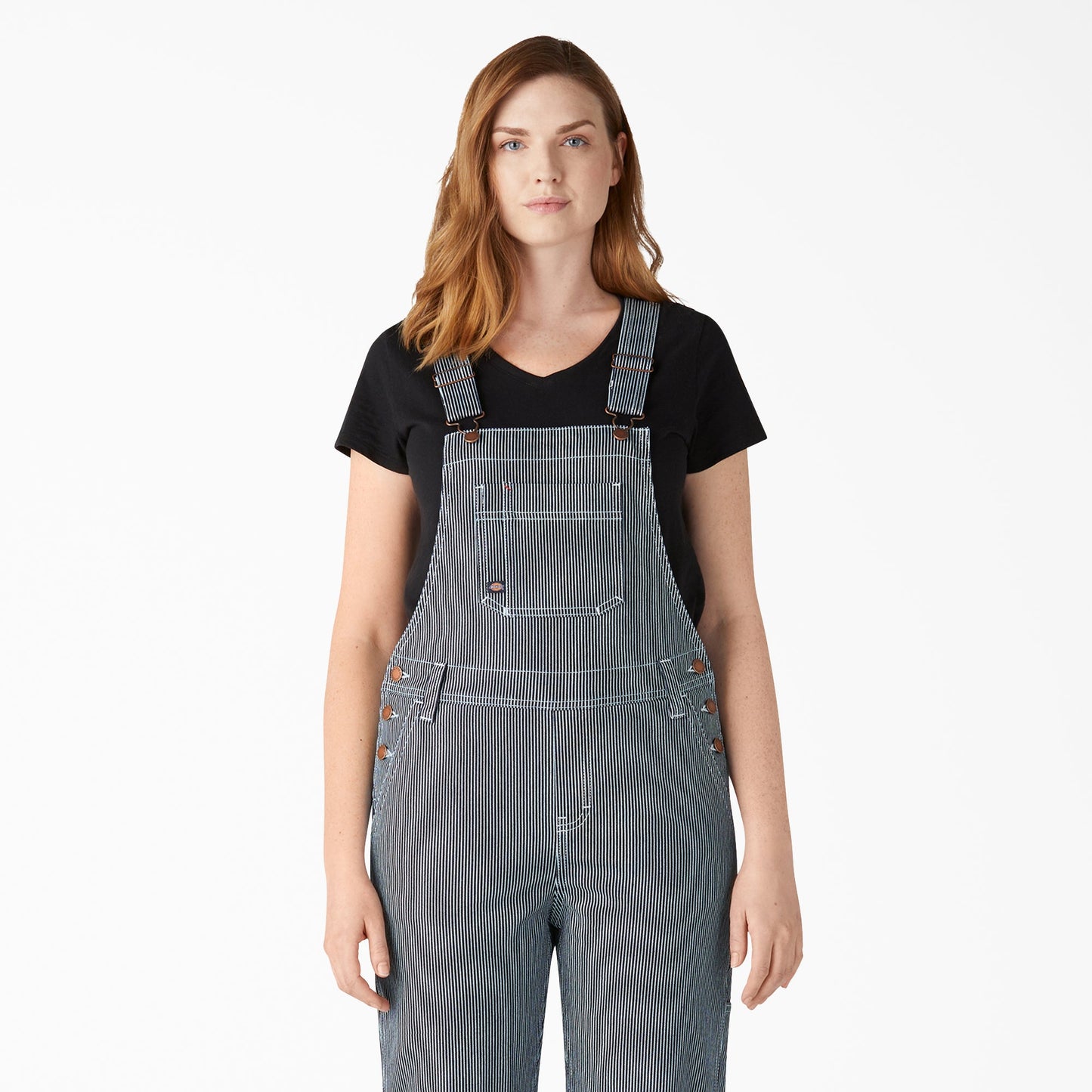 Dickies Women's Hickory Stripe Boyfriend Fit Bib Overalls