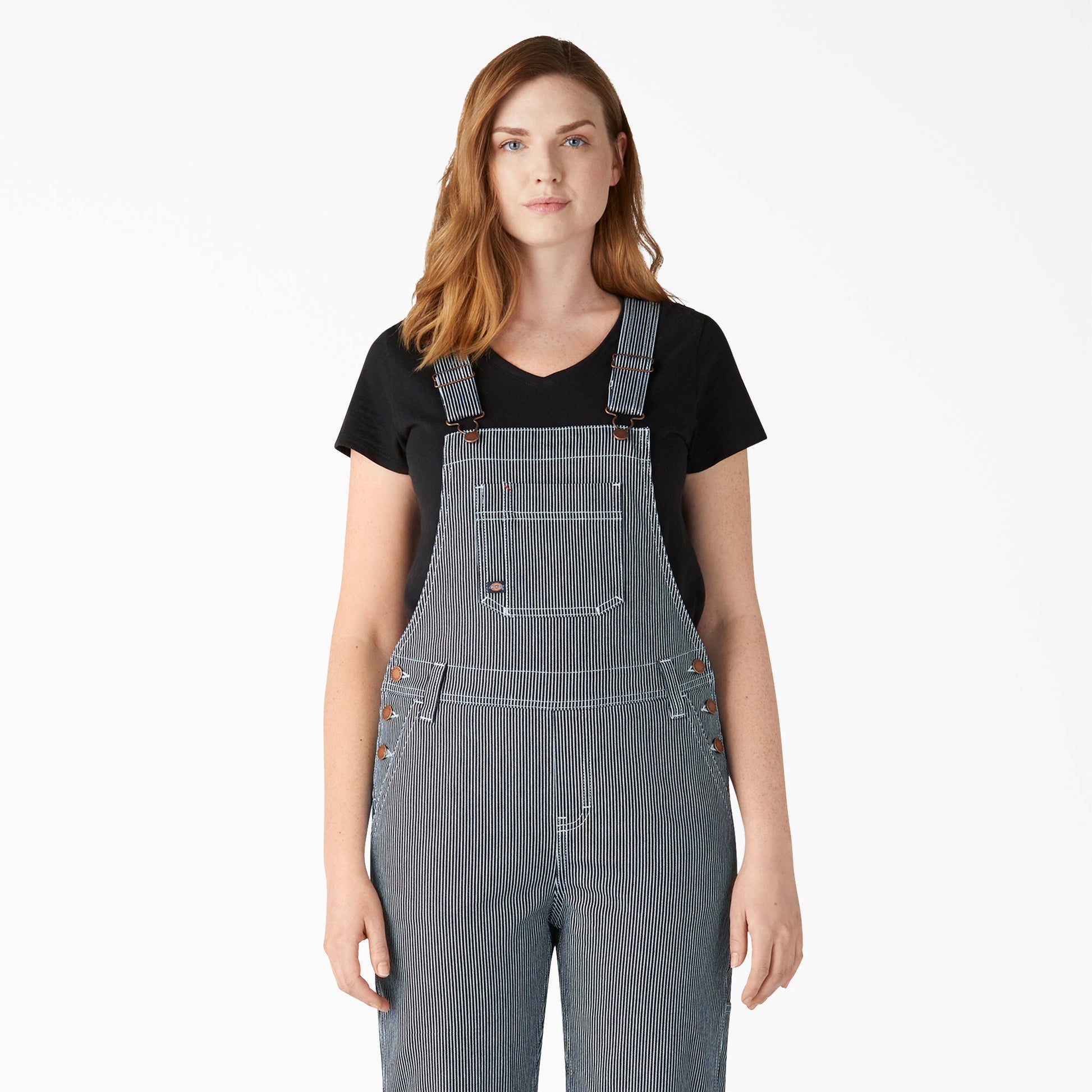 Dickies Women's Hickory Stripe Boyfriend Fit Bib Overalls
