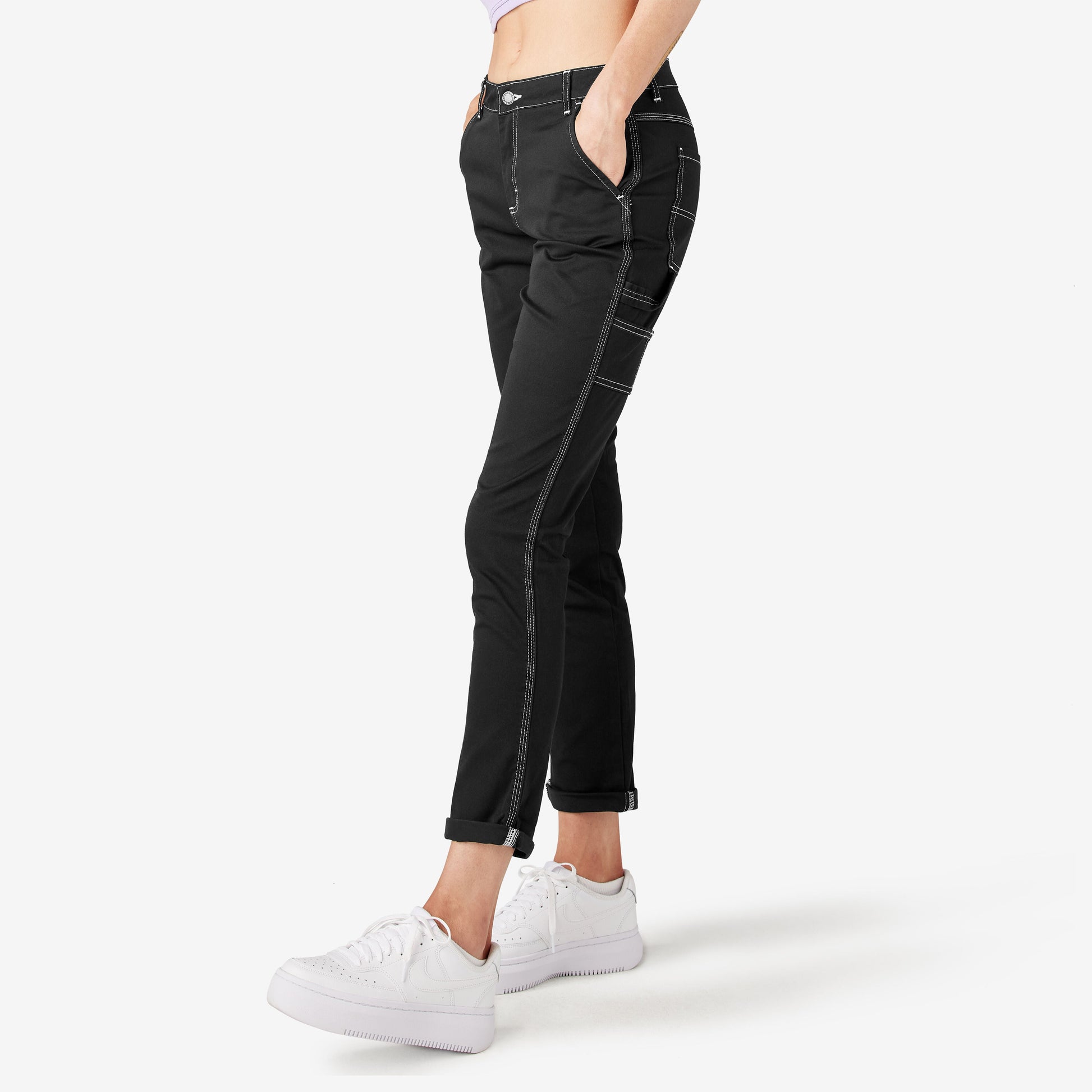 Dickies Women's Slim Straight Fit Roll Hem Carpenter Pants