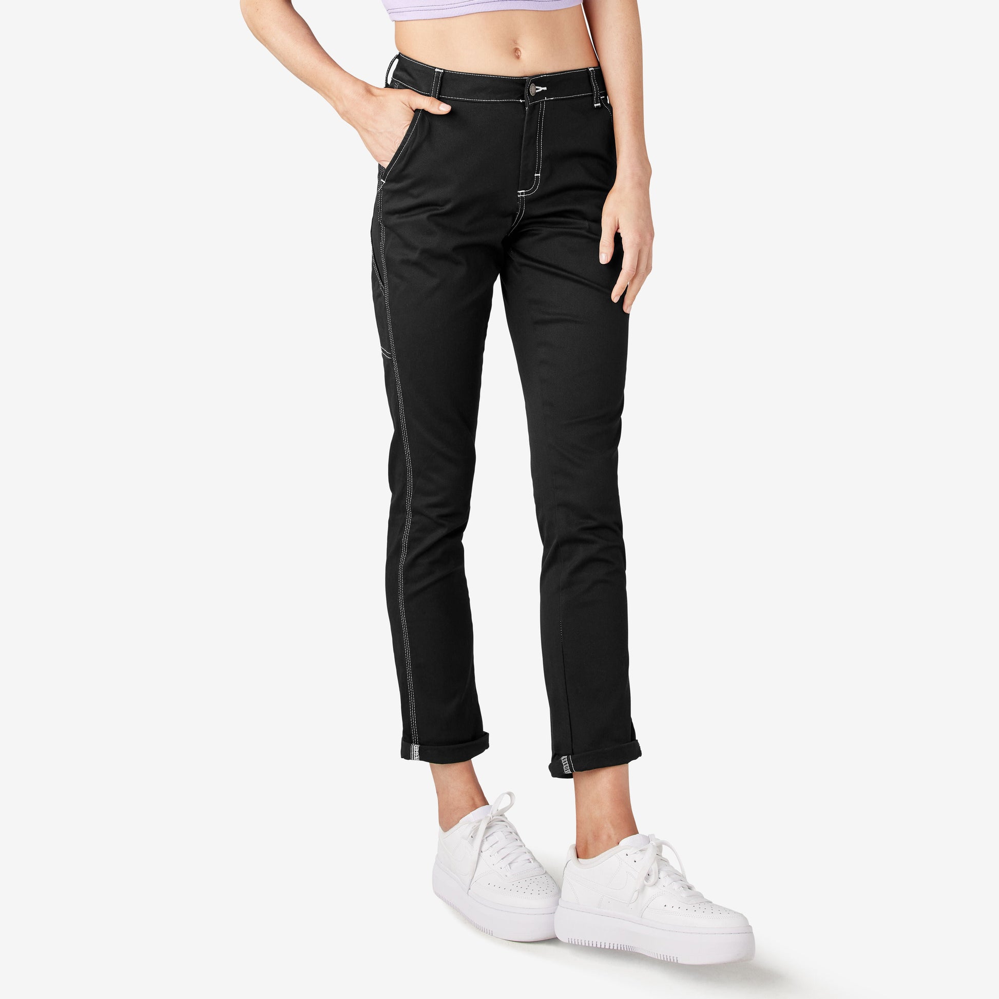 Dickies Women's Slim Straight Fit Roll Hem Carpenter Pants