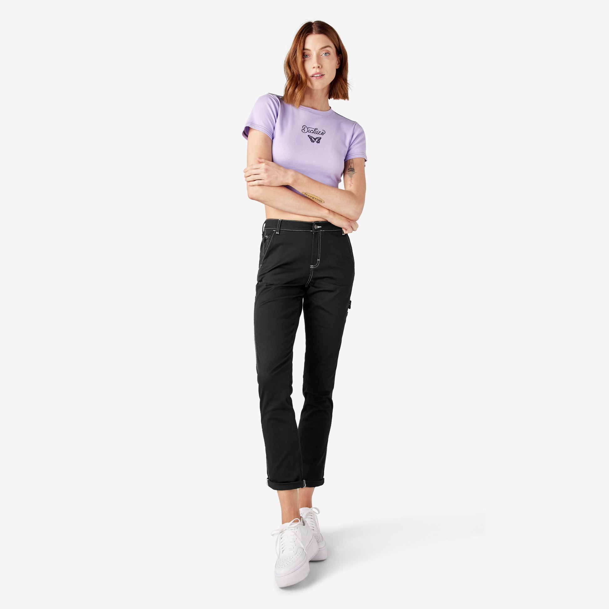 Dickies Women's Slim Straight Fit Roll Hem Carpenter Pants